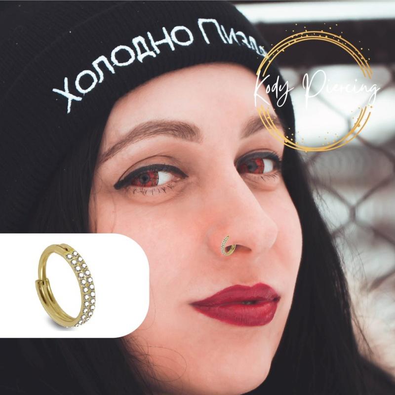

KODY PIERCING 14k Yellow Gold Clicker Ring with Double Row of White Crysta