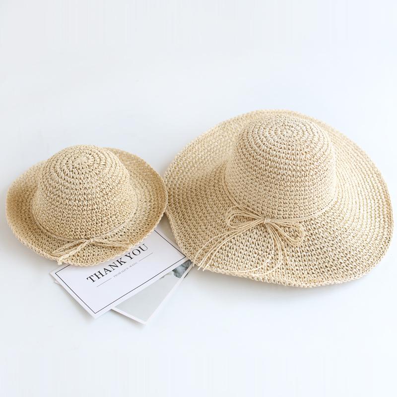 Parent-child Straw Hat Summer New Girl Casual Solid Foldable Big Brim Holiday Hats Baby Boy Beach Fisherman's Cap