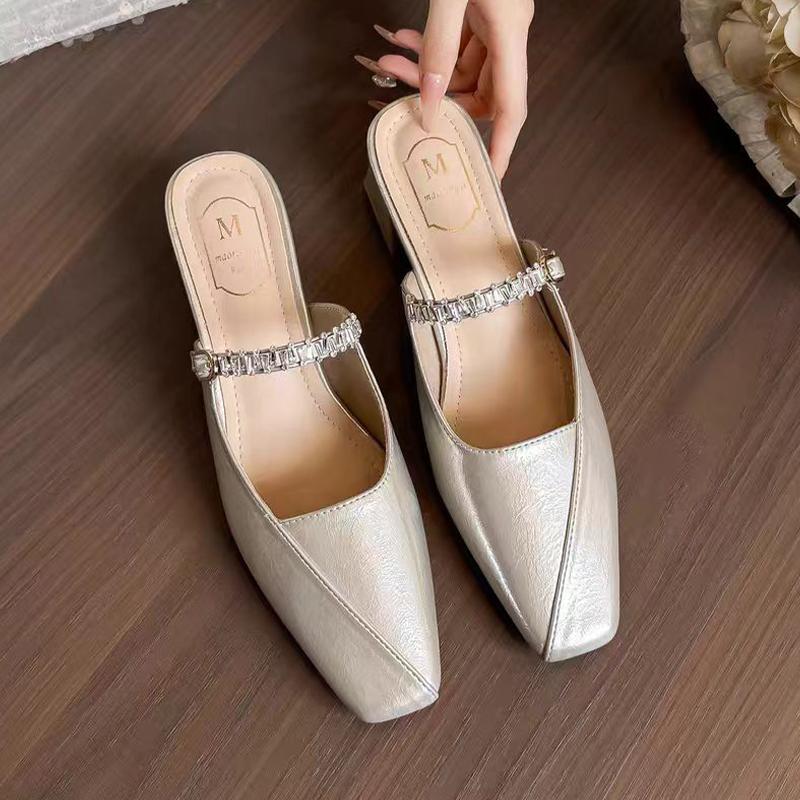 High Heels Women Slipper Chunky Dress Shoes Summer 2025 Slingback Elegant Woman Mules Shoes Luxury Pumps Mujer Shoes