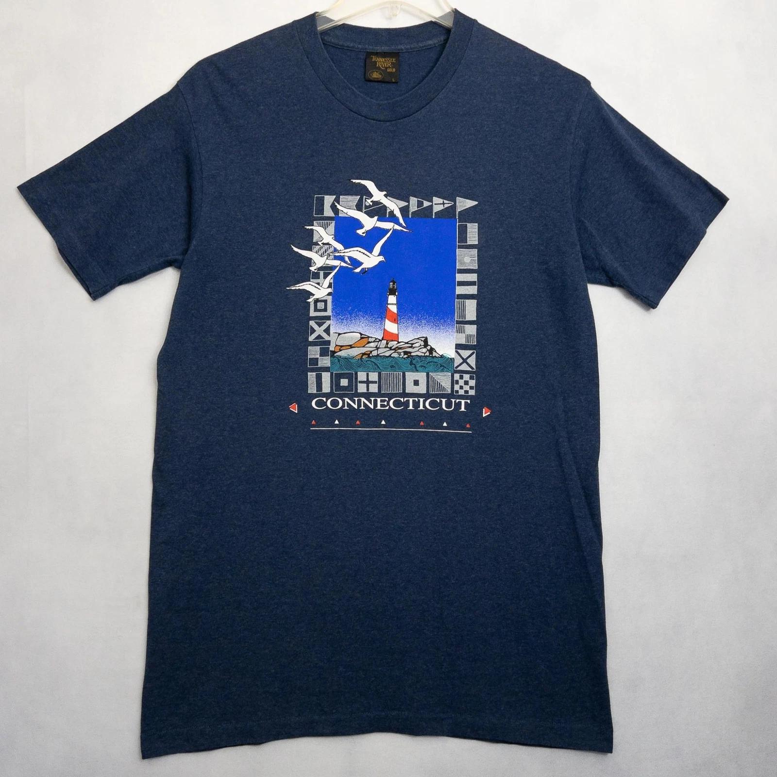 

Vintage Connecticut Lighthouse T Shirt Mens Large Blue Single Stitch Graphic Tee M