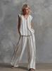 16 French minimalist black and white vertical stripes loose and thin women's suit wide-leg pants two-piece set