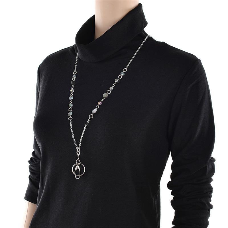 Stainless Steel Shell Work Certificate Id Lanyard, Long Necklace Women'S Sweater Chain