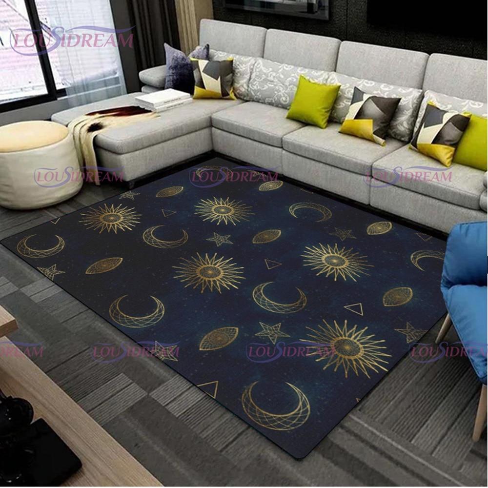 Golden Sun and Moon Carpet Entrance Door Floor Mat Abstract Geometric Optical Doormat Non-slip Floor Mat Living Room Decor Rug