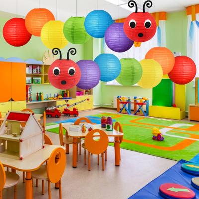 7 Pcs Caterpillar Paper Lanterns Caterpillar Themed Birthday Party Decoration with Eyes Mouth for School Classroom Ceiling Hanging Decor