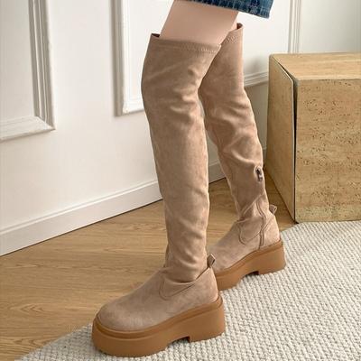 Platform Hoge Laarzen Dames Suède Hoge Hakken Over de Knie Schoenen Trend Rits Sneeuwlaarzen Sexy Motorlaarzen Nieuw Mujer Chelsea Bota