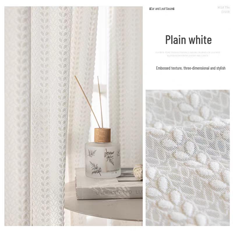 

Light Luxury French Cream Embossed Curtains - Semi-Sheer, Translucent Gauze for Bedroom and Living Room. Raw Cut (1-60 Meters)/Per Meter