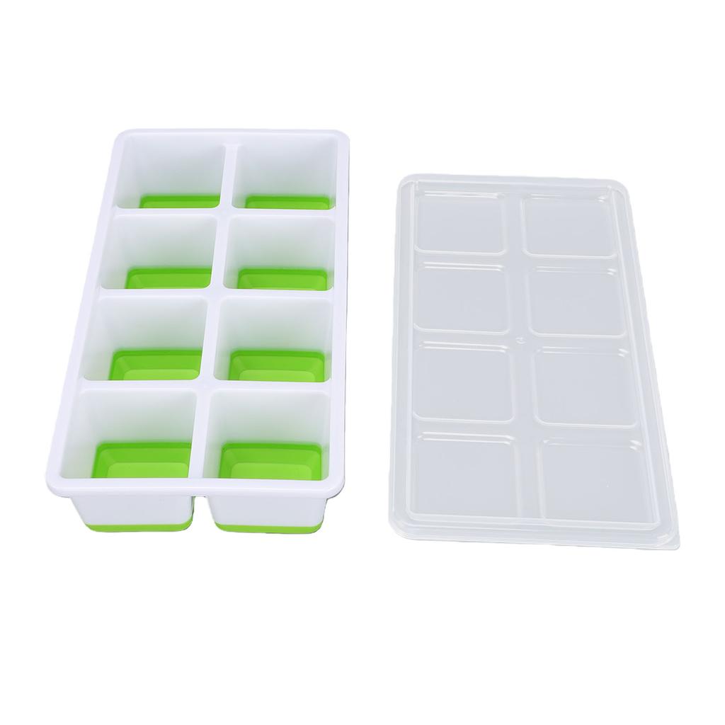Ice Cube Tray with Lid Bin Tong Set 8 Cavity Soft Bottom Square Silicone Ice Cube Mold for Freezer