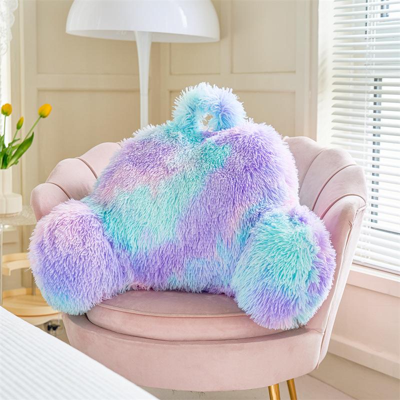 

40x72 см Подушка для поясницы с длинным ворсом Tie-Dye Однотонная плюшевая декоративная подушка для дивана, офисного кресла, декора комнаты девочки, подарки