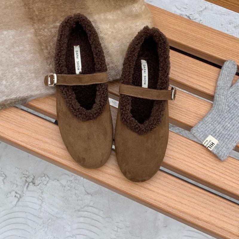 2025 Autumn and Winter Catwalk Model Flat Lamb Wool Mary Jane Ballet Shoes Sweet Cool Fairy Wind Fluff Shoes Female Warm