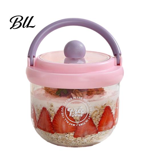Leak-proof Salad Bowl Portable with Built-In Fork & Lid 600ml Double-Layer Plastic Jar Odorless Fruit for Overnight Oats Meal Prep Snack Container Gym
