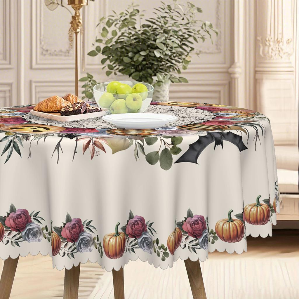 1Pc Halloween Themed Tablecloth - Ghost Pumpkin, Spider Web, Bat And Haunted House Pattern Design Tablecloth