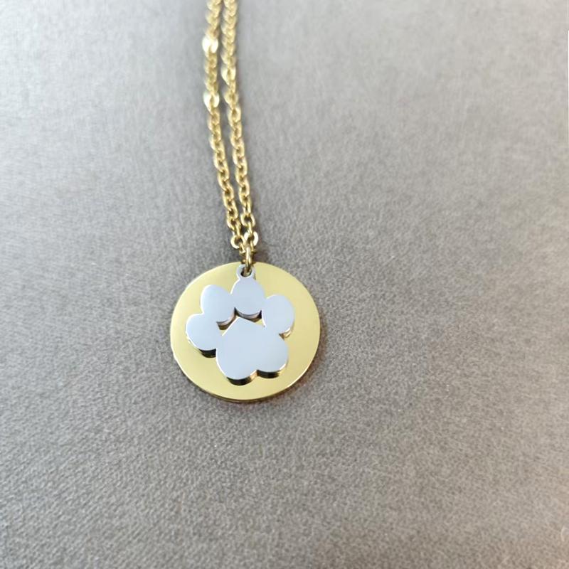 10pcs Lot 304 Stainless Steel Mirror Polish Necklace Round Charms with Dog Paw Pendant Necklace Fashion Necklace