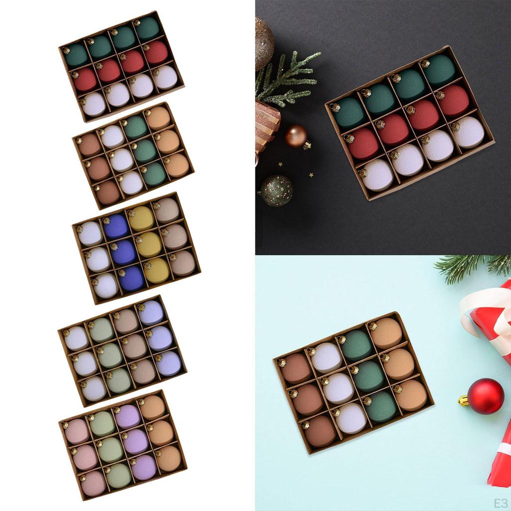 12Pcs Christmas Ball Ornaments Tree Hanging Decorations Decorative Flocking Texture Craft