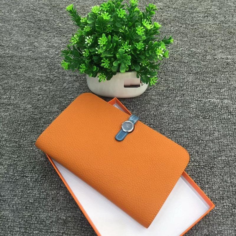 New Fashion Top Layer Cowhide Lychee Pattern Wallet Women's Long Style Handbag Leather Passport Clip Women's Bag