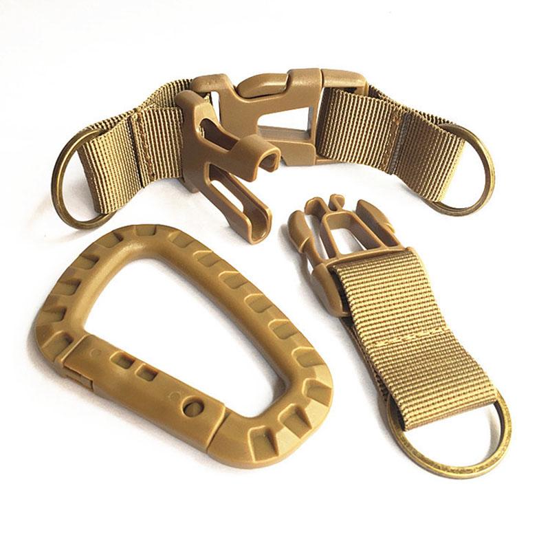 Tactical Key Ring Holder Gear Keychain Clip Nylon Webbing Quick Release Buckle Molle Bag Attachments Metal Carabiners Keychain