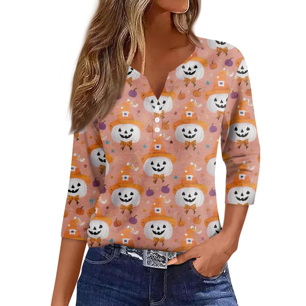 Women's Casual Fashion Sexy Comfortable V-Neck Halloween Seven Sleeve Top