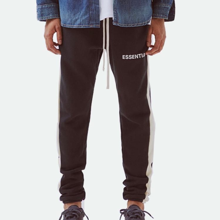 Fear of God Essentials SS20 Side Stripe Fleece-Lined Straight-Leg Knit Sweatpants Men Bottoms Black FOG-SS20-127