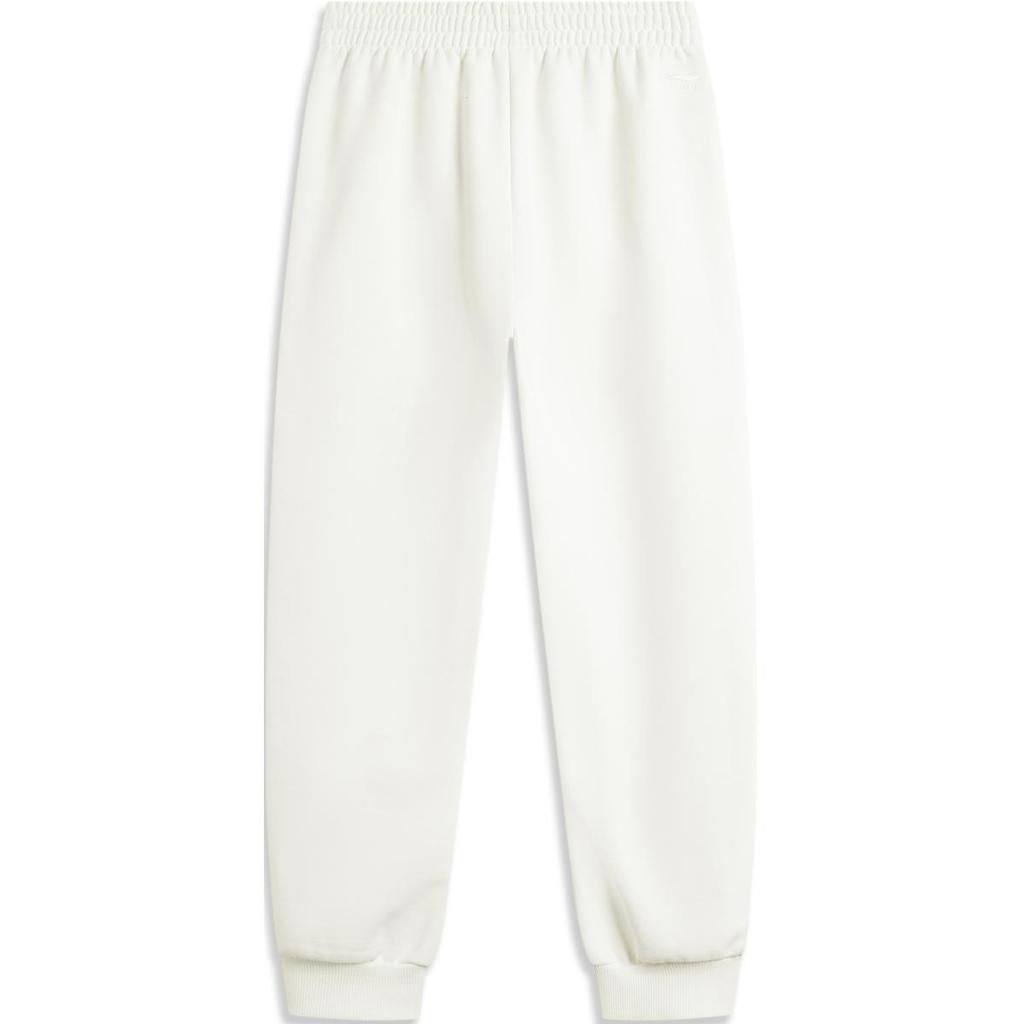 Li Ning Sports Lifestyle Series Brand Logo Cuffed Knitted Fleece Casual Pants Women Bottoms Off-White AKLU622-1