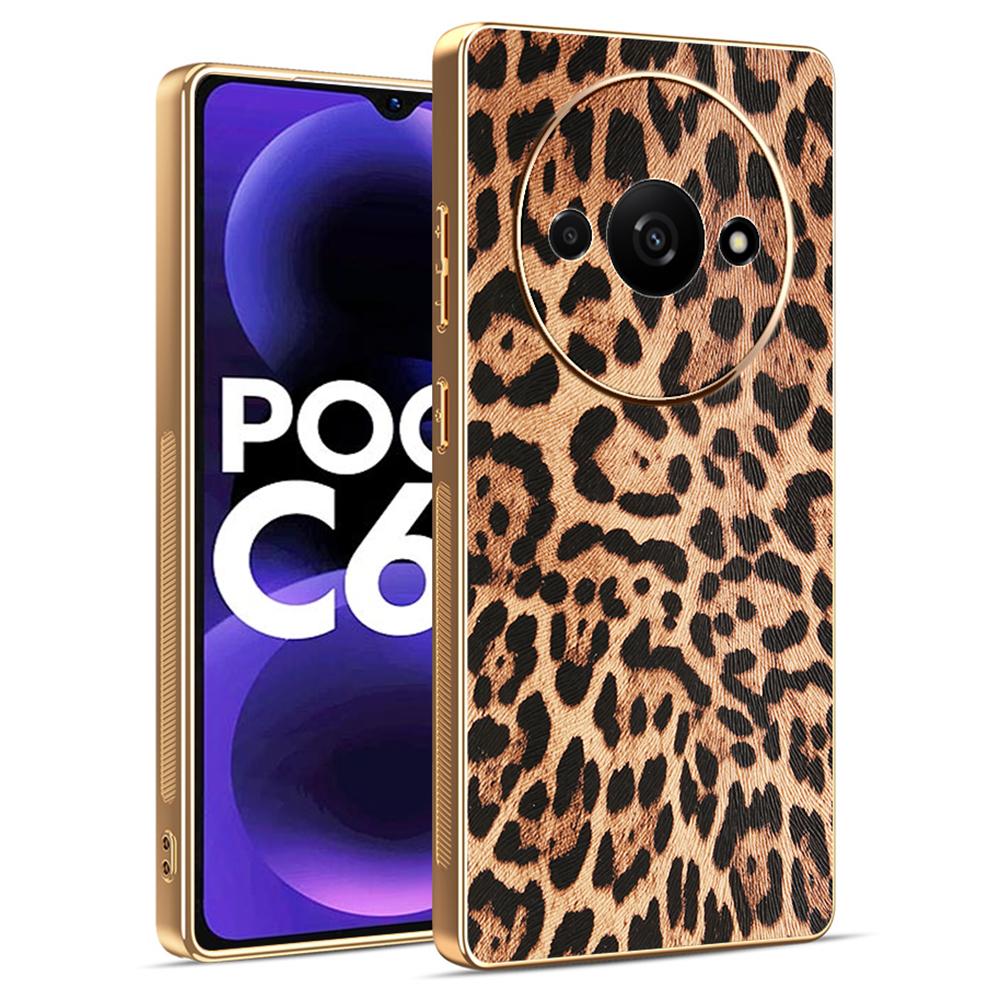 

Phone Case For Xiaomi Redmi A3 4G/A3x 4G/Poco C61 4G Leopard Print PU Leather Coated PC+TPU Electroplating Cover A