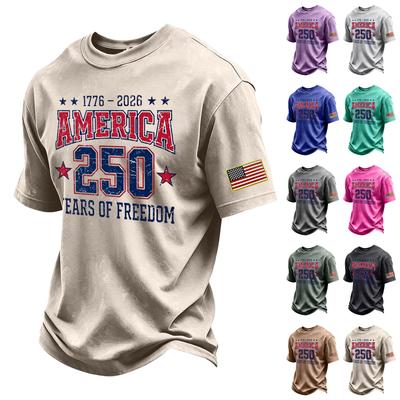 Men's Vintage Washed Crew Neck Short Sleeve T Shirt America 250 Years of Freedom Independence Day Graphic Tee Casual Fit