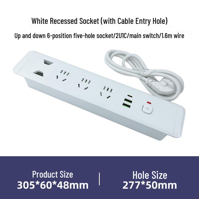 Einbau-Doppelseitige USB-Steckdosenleiste mit Kabeldurchführung für Büro-Schreibtische