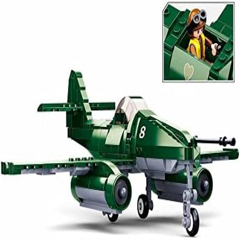 SLUBAN Army Battle of Budapest ME-262 Fighter Aircraft Building Kit 338pcs Compatible with Major Brands