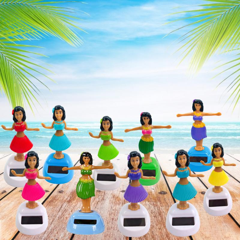 Solar Powered Hawaii Girl Dancing Toys Shaking Bobble Head Hawaii Swinging Animated Girl Doll Car Dashboard Decoration