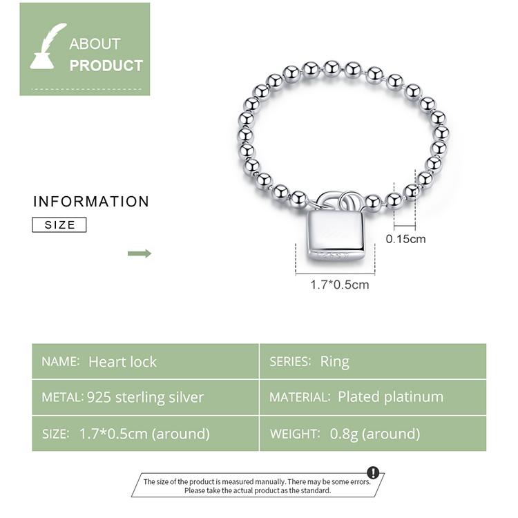 BAMOER 925 Sterling Silver Classic Small Chain of Locks Ring Women Statement Rings