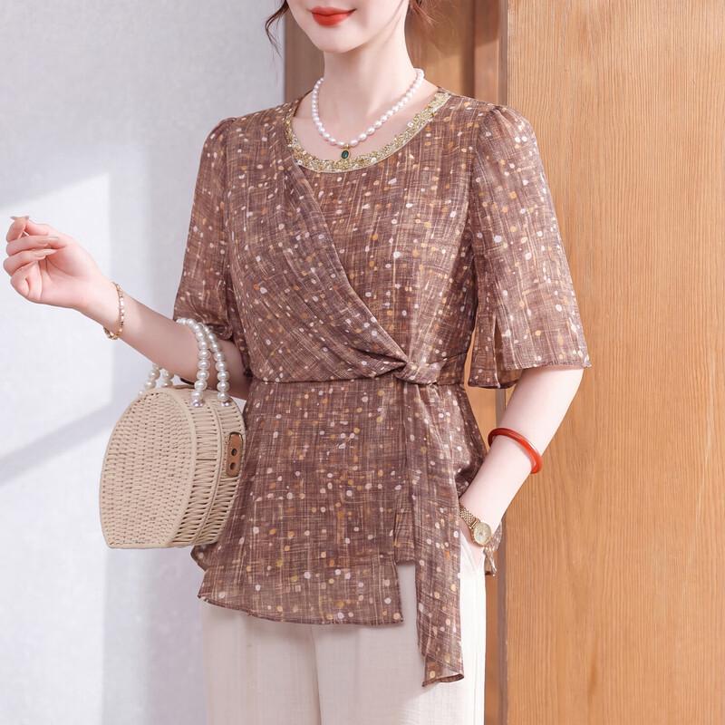 Xuexi Mid-Aged Women s Summer Chiffon Blouse 2XL