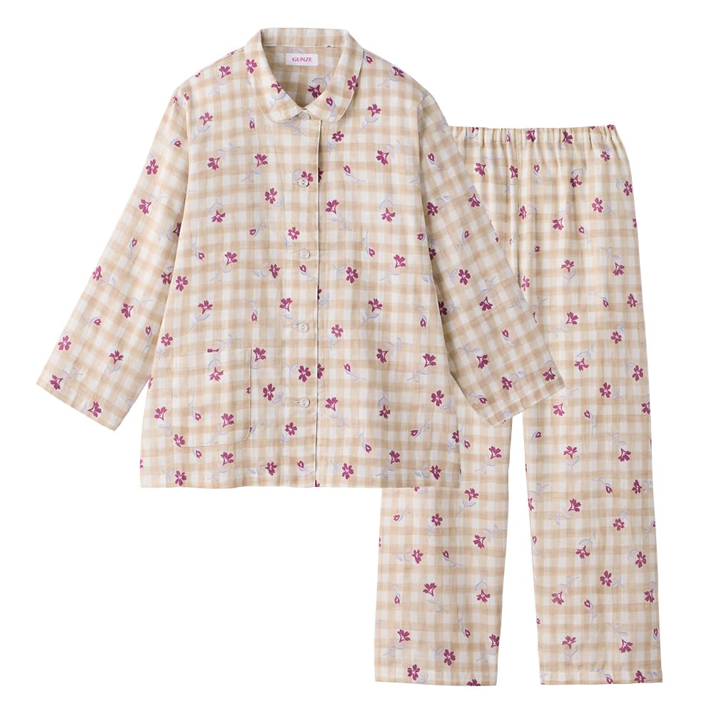 

Gunze Long Sleeve Pajamas with Elastic Sleeve and Leg No Side Double Cream Women s Holes, Seams, Gauze, кремовый