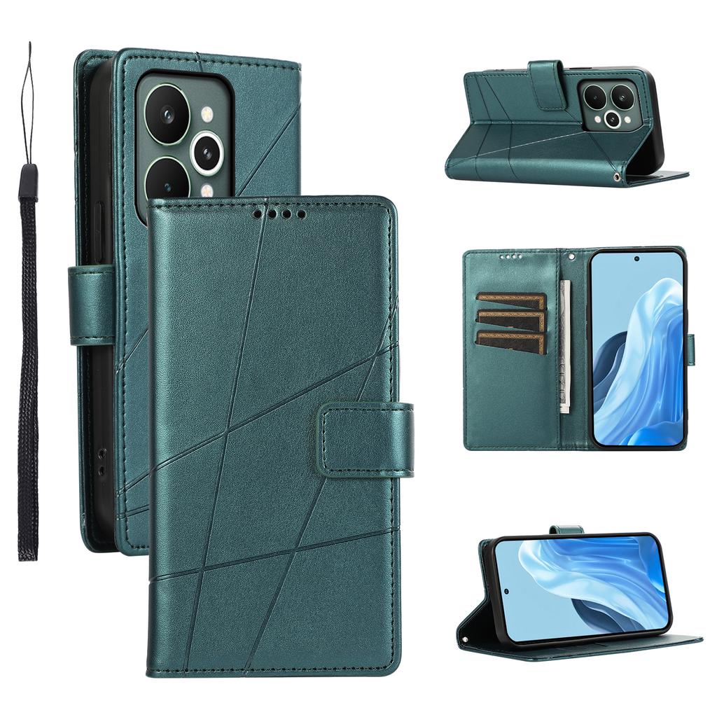 For Realme 15 Pro 5G/15 5G Phone Case Line Imprint Leather Wallet Cover with Wrist Strap