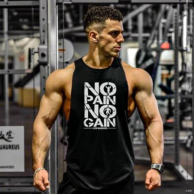 Laufwesten Herren Bodybuilding Stringer Tanktops Sommer Baumwolle Fitnessstudio Kleidung No Pain No Gain Muskel Männer Fitness Achselshirts