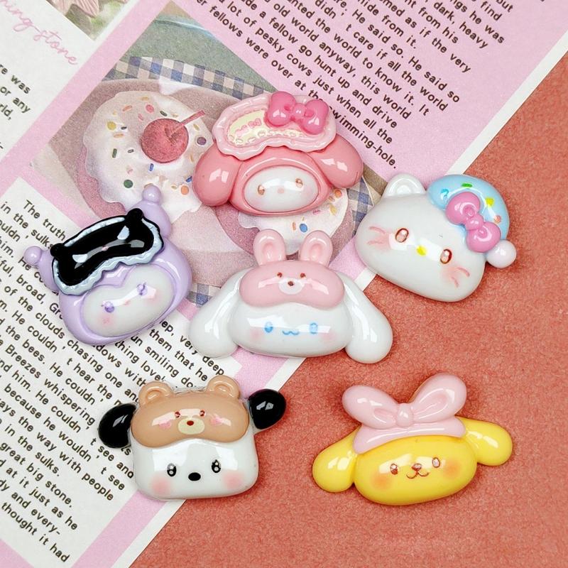 10Pcs New Cute Cartoon Eye Mask Sleep Animal Kitten Resin Scrapbook Diy Jewelry Party Children Hairpin Decorate Accessories A26
