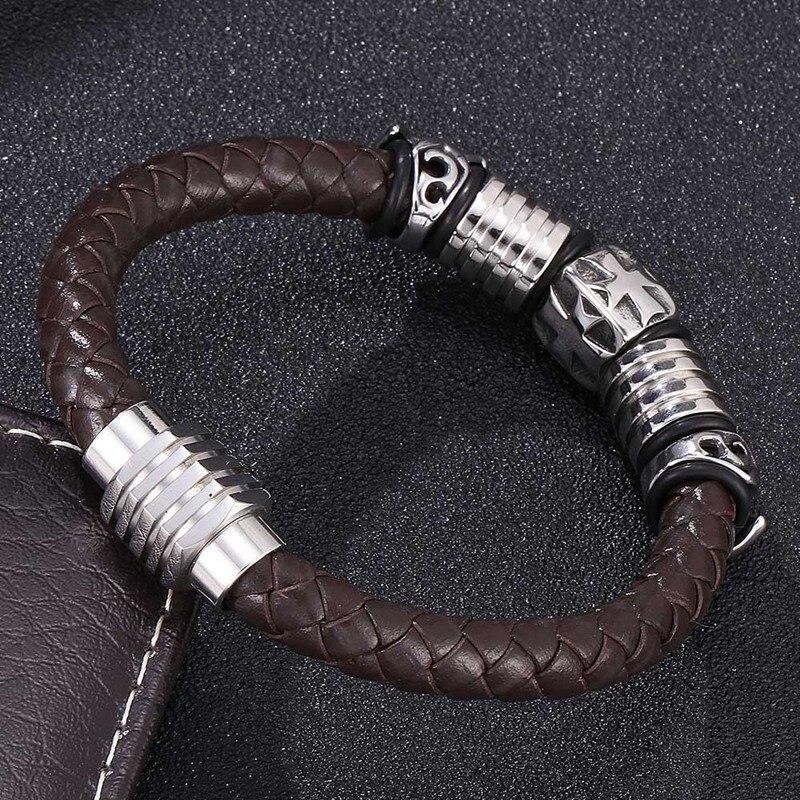Leather Brown Men Bracelet Fashion Male Vintage Accessories Charm Bracelet Men Jewelry