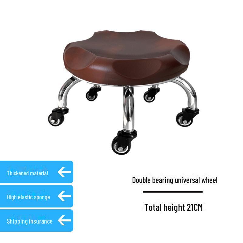 Silent Mobile Beauty Stool with Universal Wheels - Multifunctional, Low-Profile, Round Design for Home or Studio Use.