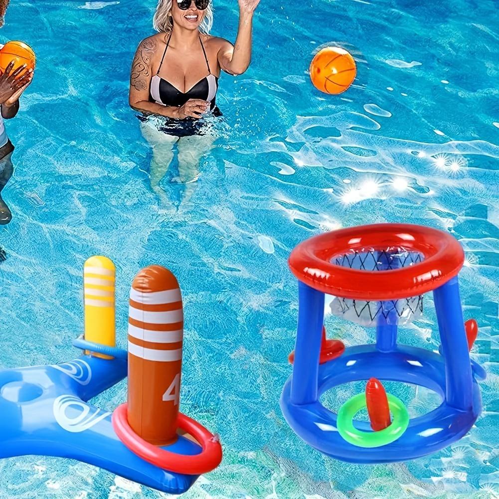 Set de coș de baschet gonflabil ușor de utilizat pentru petreceri la piscină - PVC durabil, albastru, perfect pentru distracție în familie și timp liber în aer liber