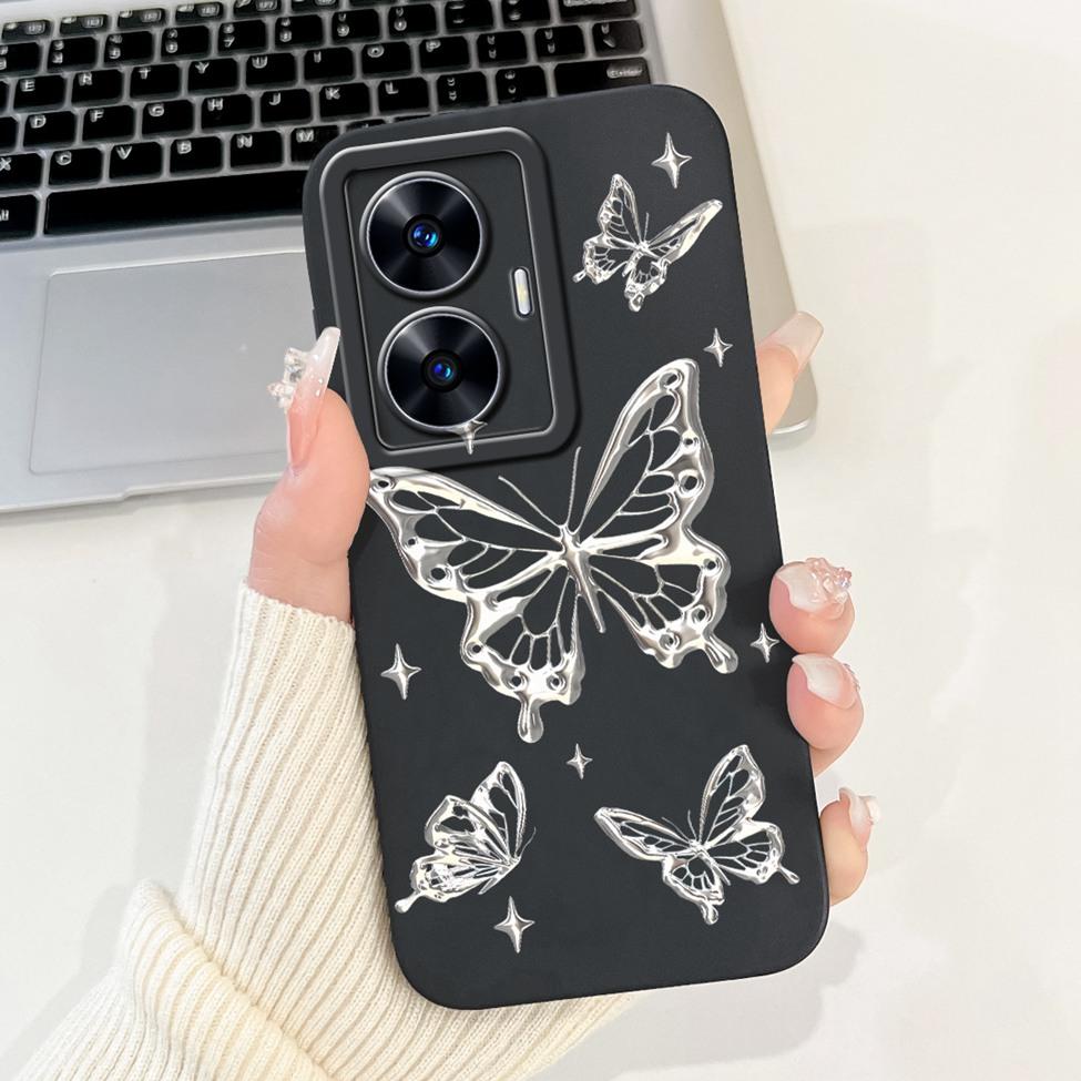 For Realme C55 Case RMX3710 Silicone Cute Cat Fashion Butterfly Flowers Love Painted Cover For Realme Narzo N55 Phone Case Funda