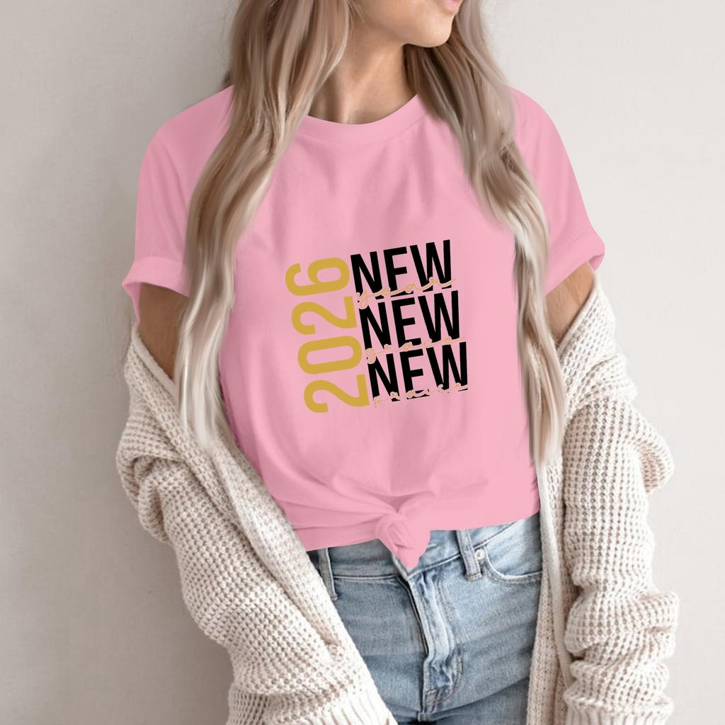 Women's Fashion 2026 New Year Printed Round Neck Short Sleeve Top