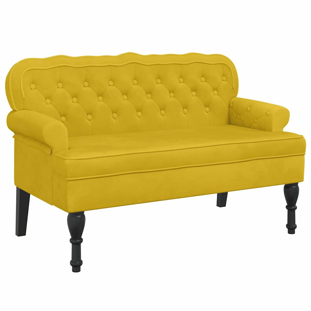 Yellow Velvet Upholstered Bench with Backrest 119.5 X 64.5 X 75 Cm