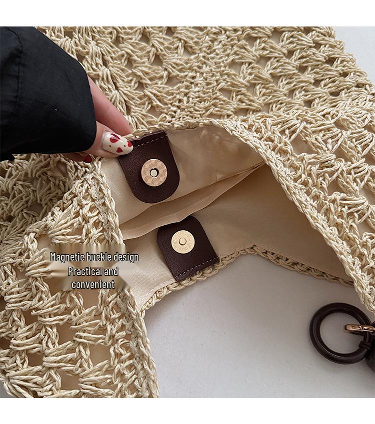 Women's Large Summer Seaside Vacation Tote - Woven Single Shoulder Bag for Commute and Fashion