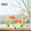 Aquatic Plant Window Decal Red Goldfish Design Sticker, Transparent Electrostatic Adhesion No Glue Auspicious Decor Glass for Living Room Bedroom