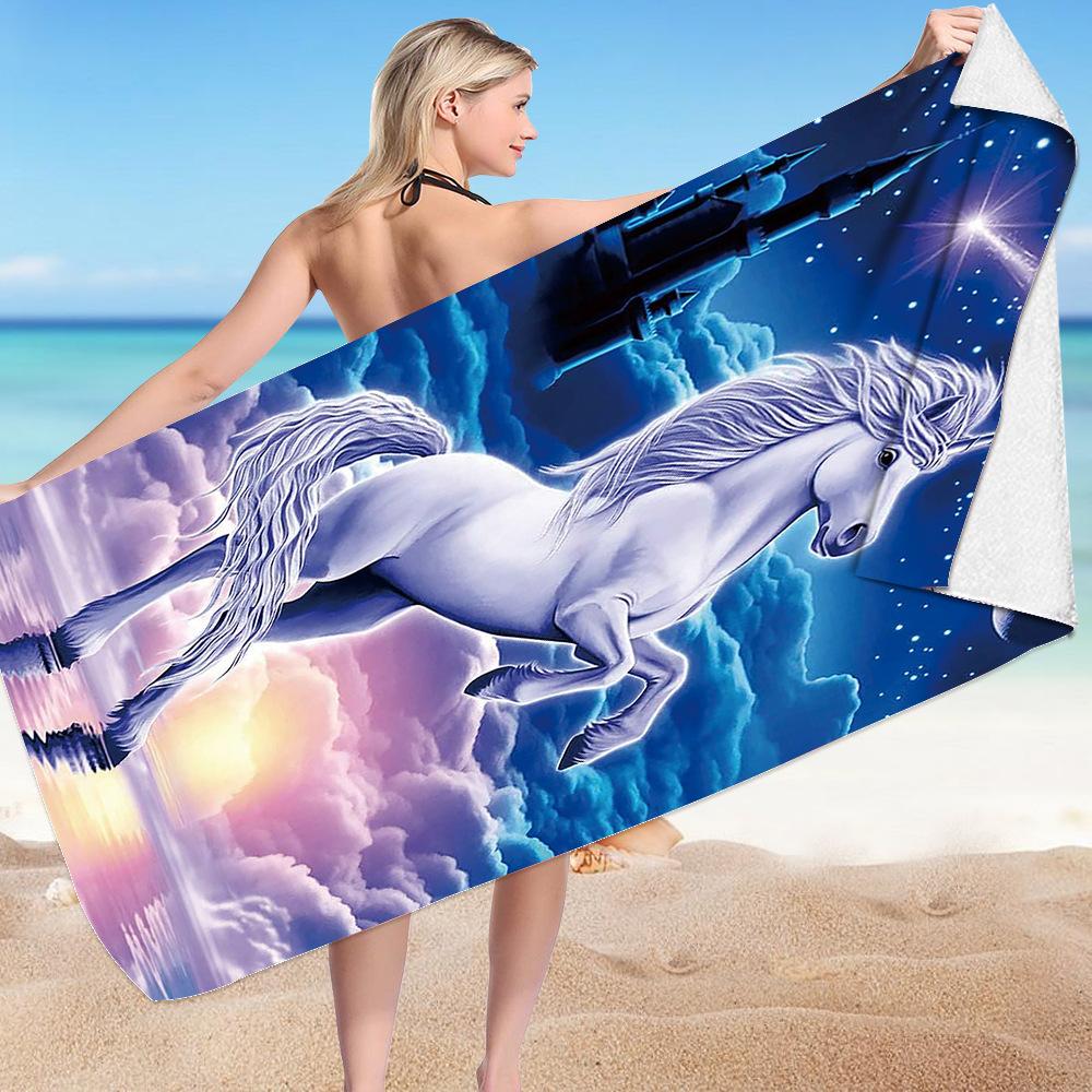 Cute Unicorn Series digital-printed polyester Superfine fiber double-sided fleece Beach vacation bath towel, beach towel