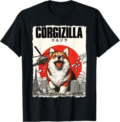CorgiZilla Parodie Japanische Kunst Corgi Hunde Mama Papa Unisex Erwachsenen T-Shirt