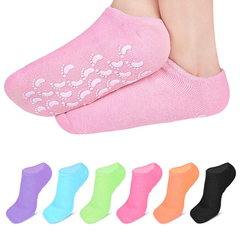 Silicone Gel Cotton Yarn Foot Whitening Socks with Adhesive Grip Strips