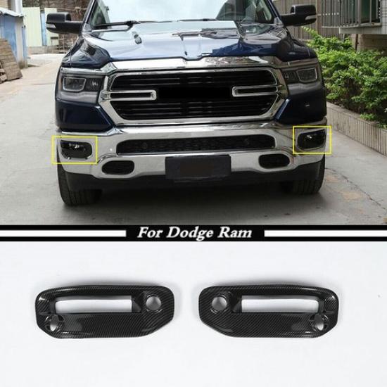For - Dodge Ram 1500 Carbon Fiber Front Fog Light Lamp Cover Trim Frame