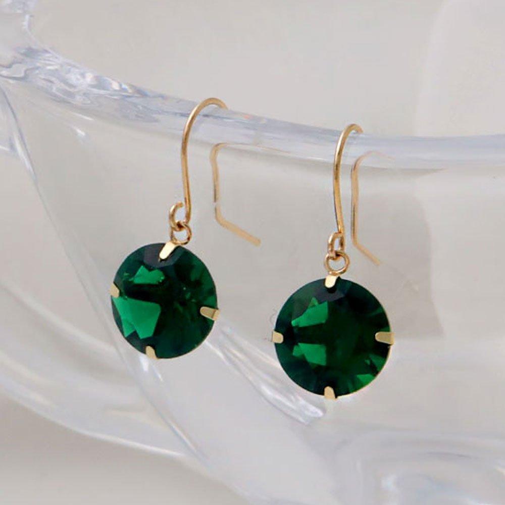 14K Gold Earrings May Emerald