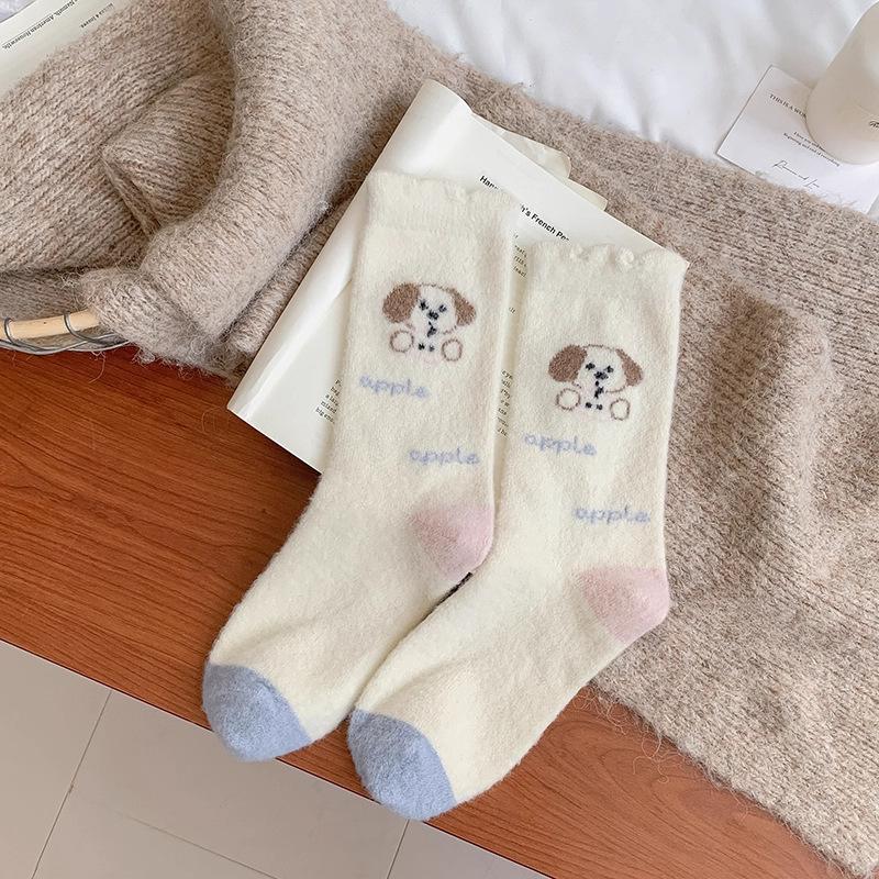 

Female Autumn and Winter Plus Velvet and Thick Warm Cartoon Cute Dog in Tube Socks 1 pair