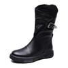 Fashion New Retro Pu Leather Ingle Boots Long Booties Female Ankle Boots Soft Bottom Leather Boots Flat Autumn and Winter Booties