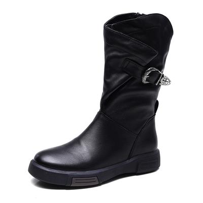Fashion New Retro Pu Leather Ingle Boots Long Booties Female Ankle Boots Soft Bottom Leather Boots Flat Autumn and Winter Booties