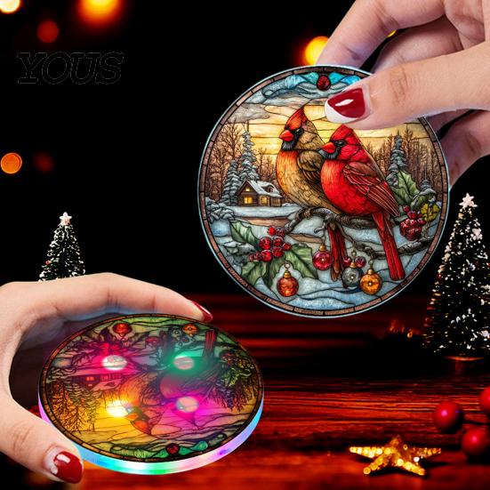 LED Coasters for Drinks Light Up Acrylic Coaster Glowing Drink Cocktail Glasses Cup Mats Luminous Bar Mat, Reusable Home Party Decor Modern